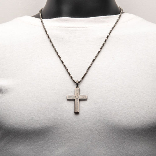 Men’s Gunmetal Steel Deer Antler Cross Pendant with Lab-Grown Diamond