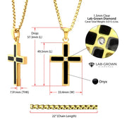 18Kt Gold IP Matte Finish Steel Black Onyx Stone Inlay with Lab-Grown Diamond Cross Pendant