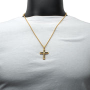 18Kt Gold IP Matte Finish Steel Black Onyx Stone Inlay with Lab-Grown Diamond Cross Pendant