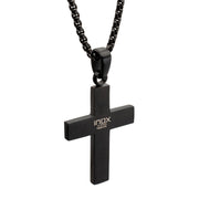 Matte Black IP Steel Tiger Eye Stone Inlay Cross Pendant with Lab-Grown Diamond