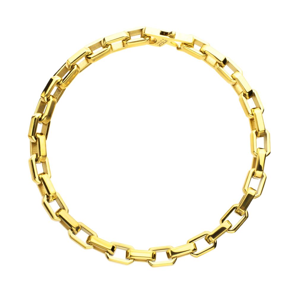 Men's 8mm Polished Finish 18Kt Gold IP Steel Paperclip Chain Bracelet