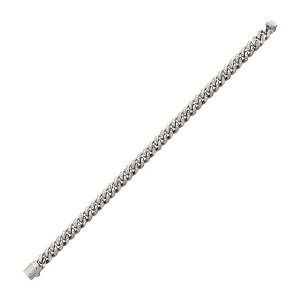 Men’s 8mm Stainless Steel Miami Cuban Chain Bracelet with CNC-Set Clear Cubic Zirconia & Double Tab Clasp