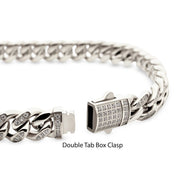 Men’s 8mm Stainless Steel Miami Cuban Chain Bracelet with CNC-Set Clear Cubic Zirconia & Double Tab Clasp