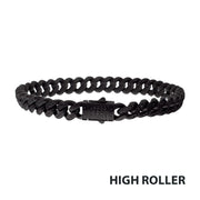 Men’s 8mm Black IP Steel Miami Cuban Chain Bracelet with CNC-Set Black Spinel & Double Tab Clasp