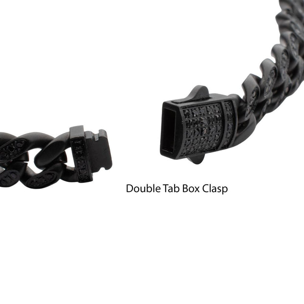Men’s 8mm Black IP Steel Miami Cuban Chain Bracelet with CNC-Set Black Spinel & Double Tab Clasp