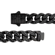 Men’s 8mm Black IP Steel Miami Cuban Chain Bracelet with CNC-Set Black Spinel & Double Tab Clasp