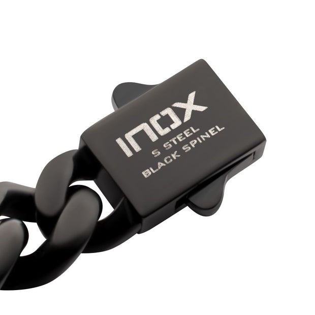 Men’s 8mm Black IP Steel Miami Cuban Chain Bracelet with CNC-Set Black Spinel & Double Tab Clasp