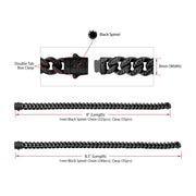 Men’s 8mm Black IP Steel Miami Cuban Chain Bracelet with CNC-Set Black Spinel & Double Tab Clasp