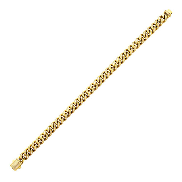 Men’s 8mm 18K Gold IP Steel Miami Cuban Chain Bracelet with CNC-Set Clear Cubic Zirconia