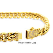 Men’s 8mm 18K Gold IP Steel Miami Cuban Chain Bracelet with CNC-Set Clear Cubic Zirconia