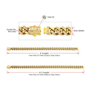 Men’s 8mm 18K Gold IP Steel Miami Cuban Chain Bracelet with CNC-Set Clear Cubic Zirconia