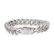 12mm Steel Miami Cuban Chain Bracelet with CNC Precision Set Full Clear Cubic Zirconia Double Tab Box Clasp