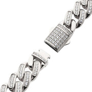 12mm Steel Miami Cuban Chain Bracelet with CNC Precision Set Full Clear Cubic Zirconia Double Tab Box Clasp