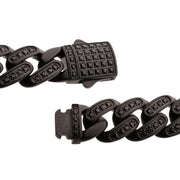 Men’s 12mm Matte Black Cuban Bracelet with CNC-Set Black Spinel & Double Tab Box Clasp
