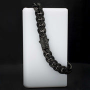 Men’s 12mm Matte Black Cuban Bracelet with CNC-Set Black Spinel & Double Tab Box Clasp