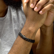 Men’s 12mm Matte Black Cuban Bracelet with CNC-Set Black Spinel & Double Tab Box Clasp