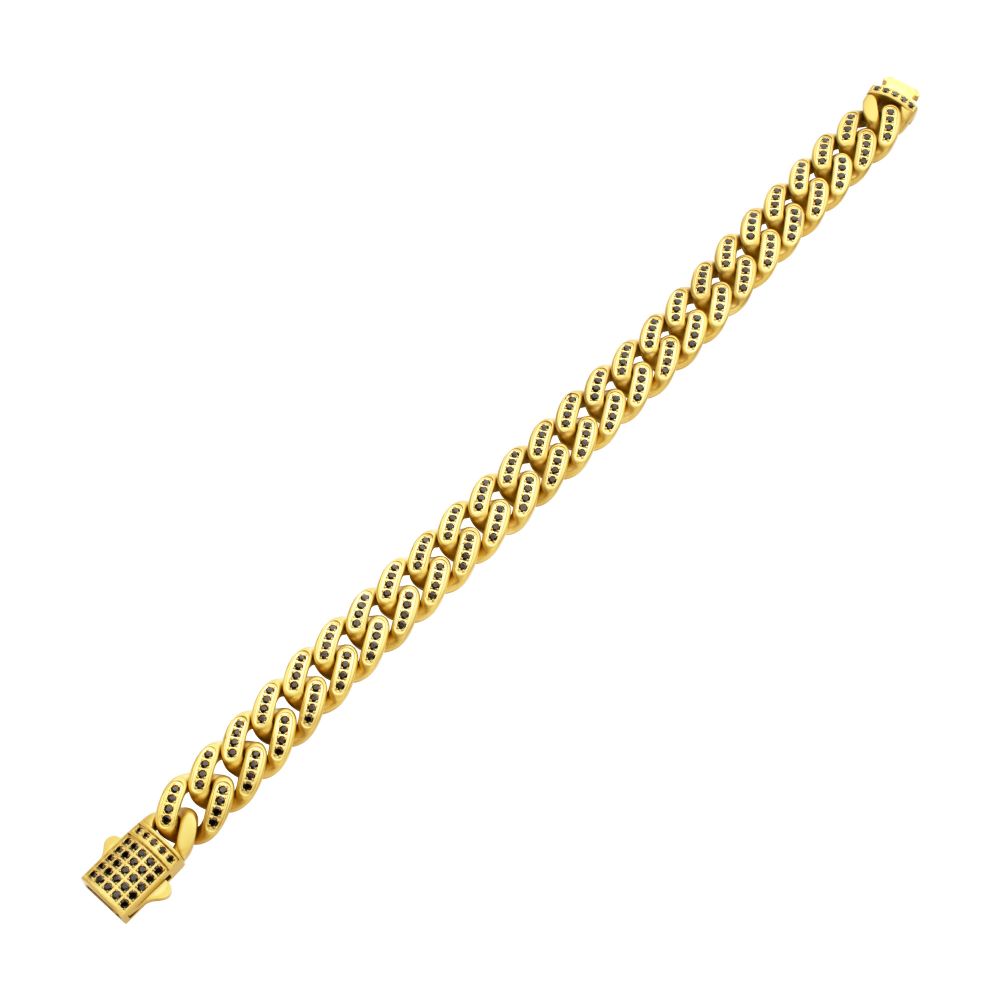 Men's JAGUAR-HIGH ROLLER: 12mm 18Kt Gold IP Steel Miami Cuban with Black Spinel Chain Bracelet