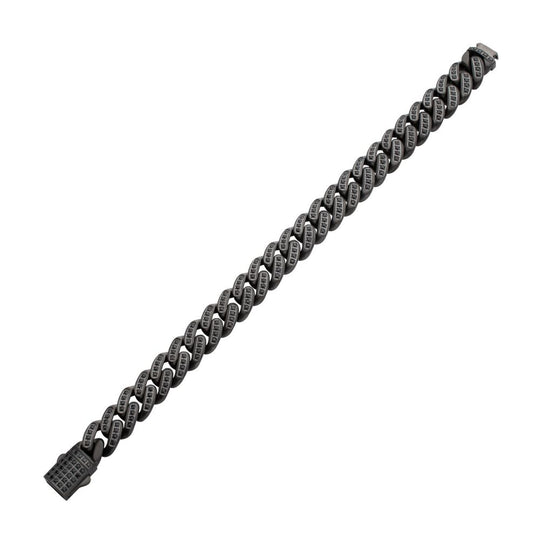 Men's MAMBA -HIGH ROLLER: 12mm Gun Metal IP Steel Miami Cuban with Black Spinel Chain Bracelet
