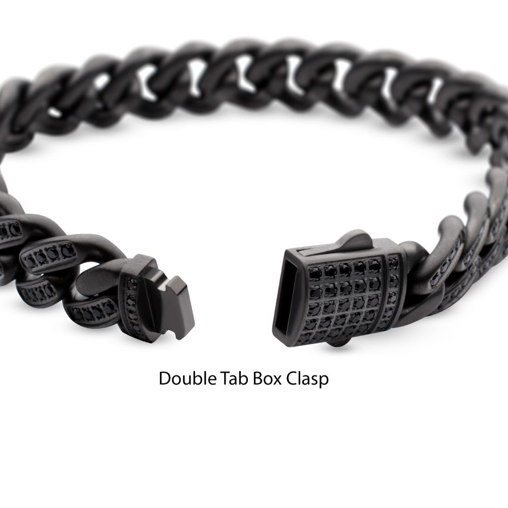 Men's MAMBA -HIGH ROLLER: 12mm Gun Metal IP Steel Miami Cuban with Black Spinel Chain Bracelet