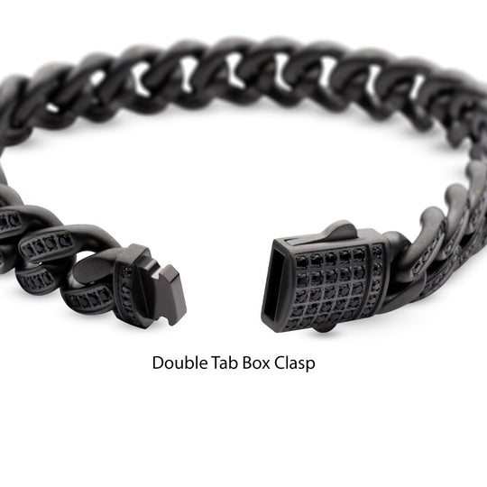 Men's MAMBA -HIGH ROLLER: 12mm Gun Metal IP Steel Miami Cuban with Black Spinel Chain Bracelet