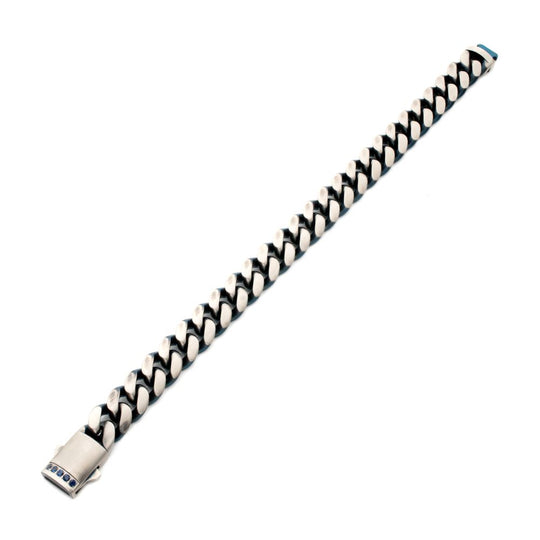 Men's Matte Blue Cuban Chain Bracelet with Black Sapphire Clasp