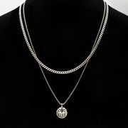 925 Sterling Silver Curb Chain & Compass Pendant Set