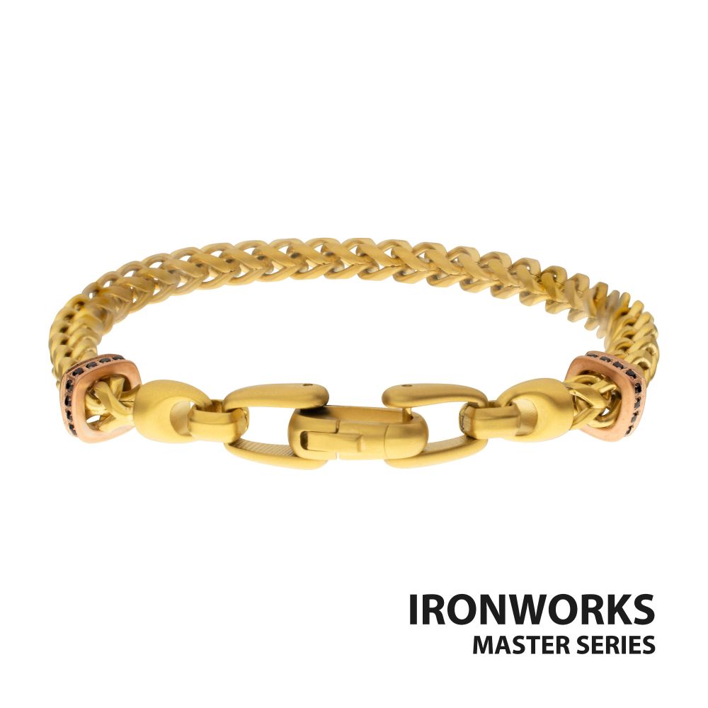 IRONWORKS Chevron Franco Bracelet – Black Sapphire & Rose Gold IP