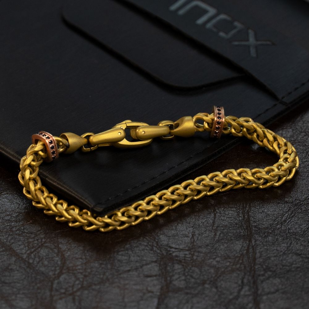 IRONWORKS Chevron Franco Bracelet – Black Sapphire & Rose Gold IP