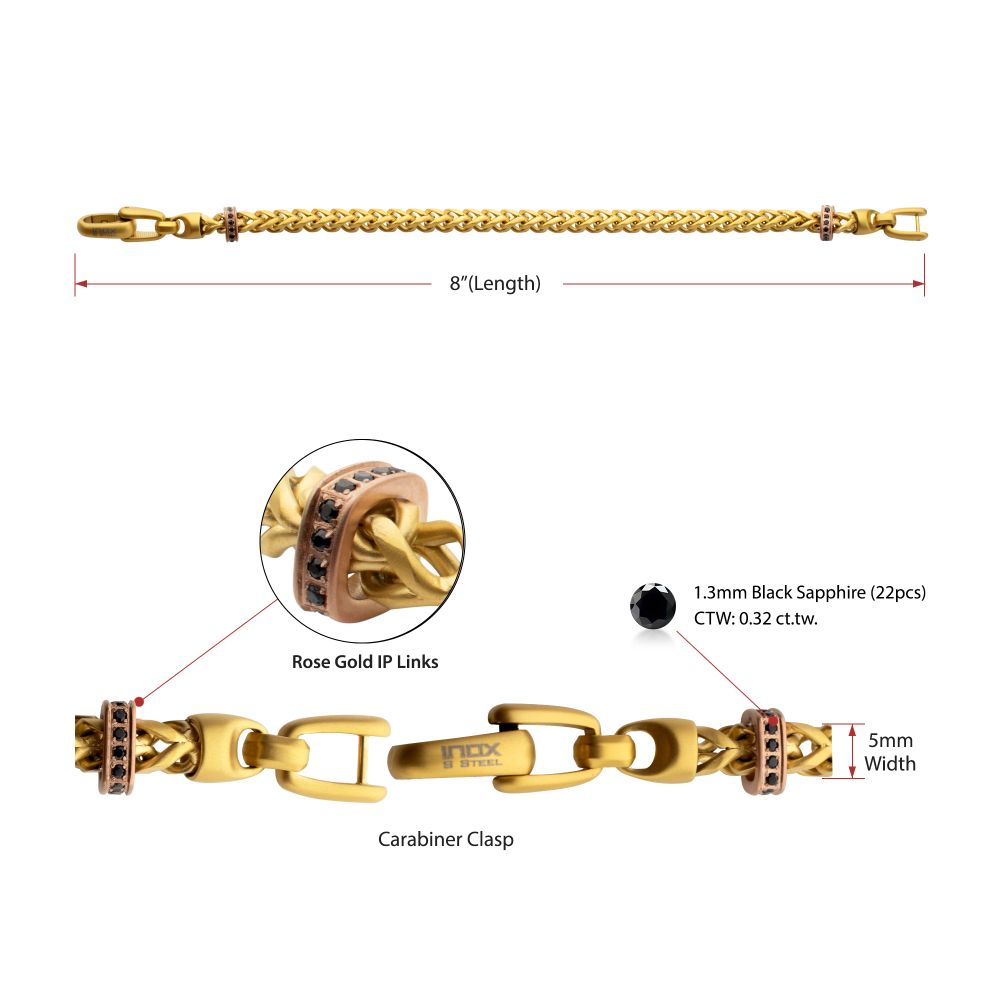 IRONWORKS Chevron Franco Bracelet – Black Sapphire & Rose Gold IP