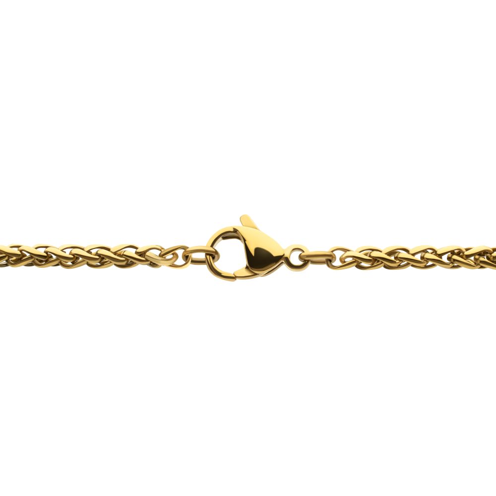 Men's 14K Gold IP Crucifix Pendant with Black Sapphire & Wheat Chain