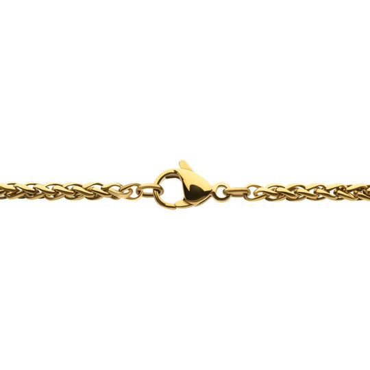 Men's 14K Gold IP Crucifix Pendant with Black Sapphire & Wheat Chain