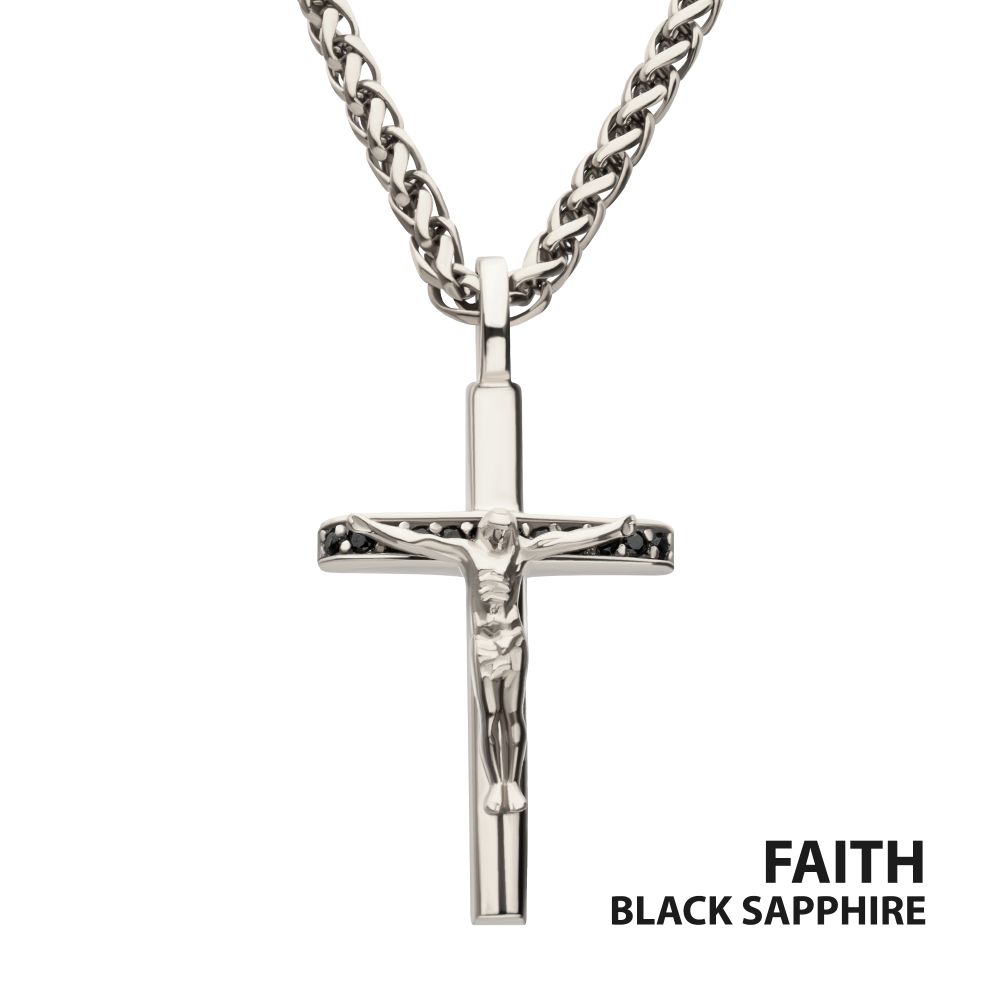 Men's Black Sapphire Crucifix Pendant