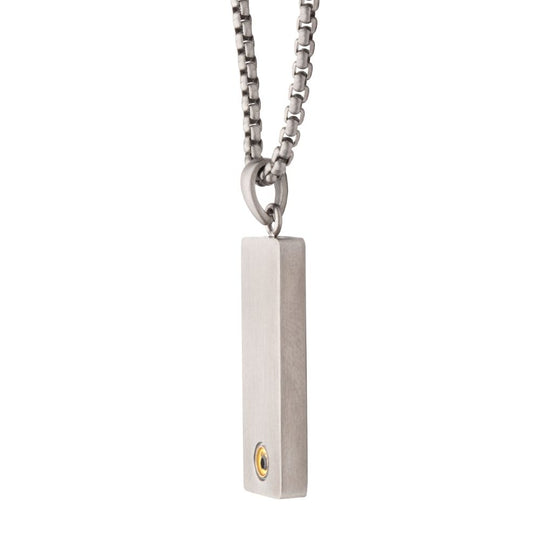 Men’s Matte Stainless Steel Black Sapphire Dog Tag Pendant