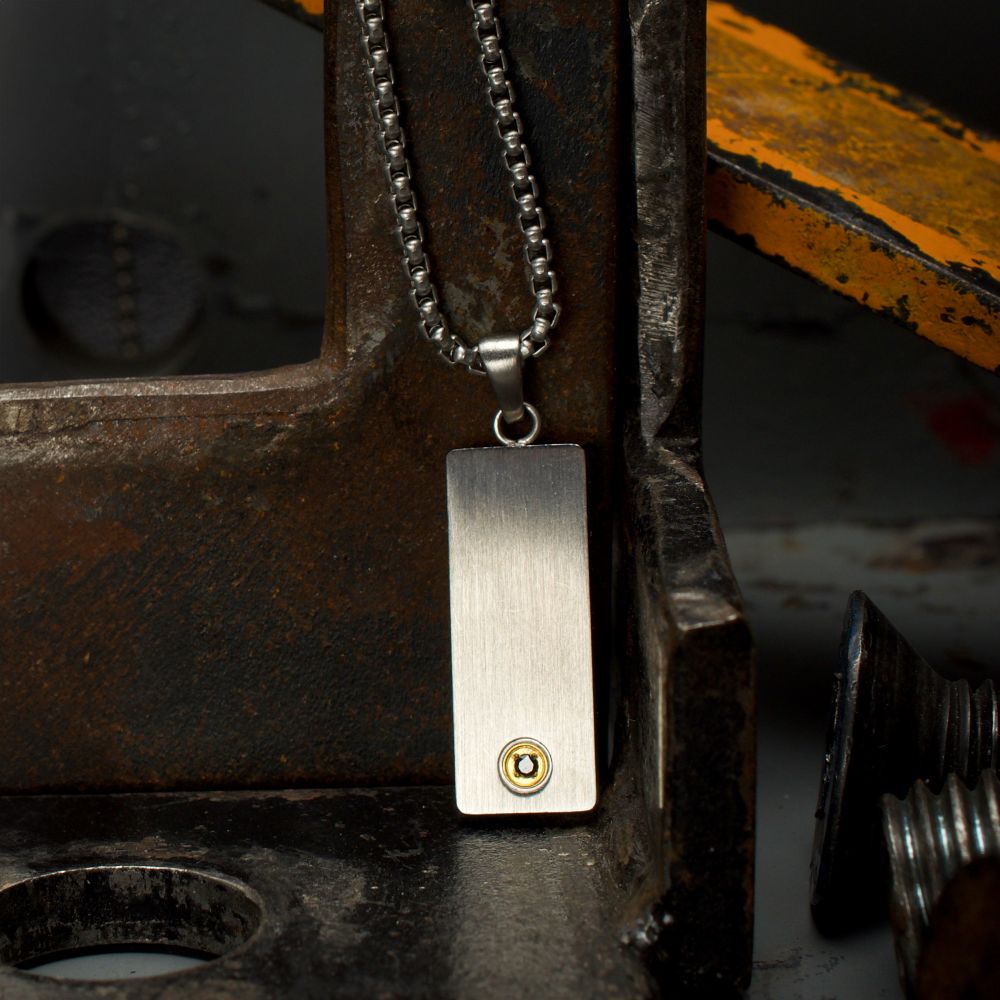 Men’s Matte Stainless Steel Black Sapphire Dog Tag Pendant