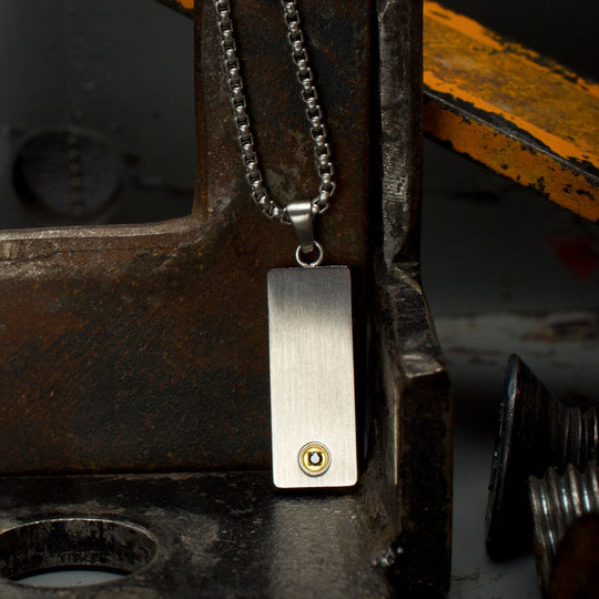 Men’s Matte Stainless Steel Black Sapphire Dog Tag Pendant