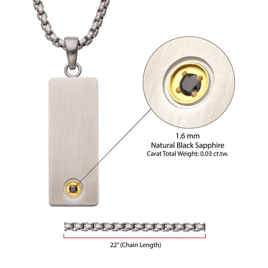 Men’s Matte Stainless Steel Black Sapphire Dog Tag Pendant