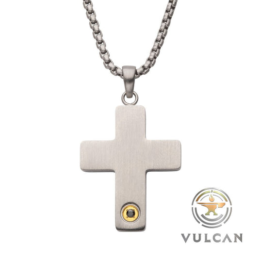 Men's Black Sapphire Matte Stainless Steel Engravable Cross Pendant