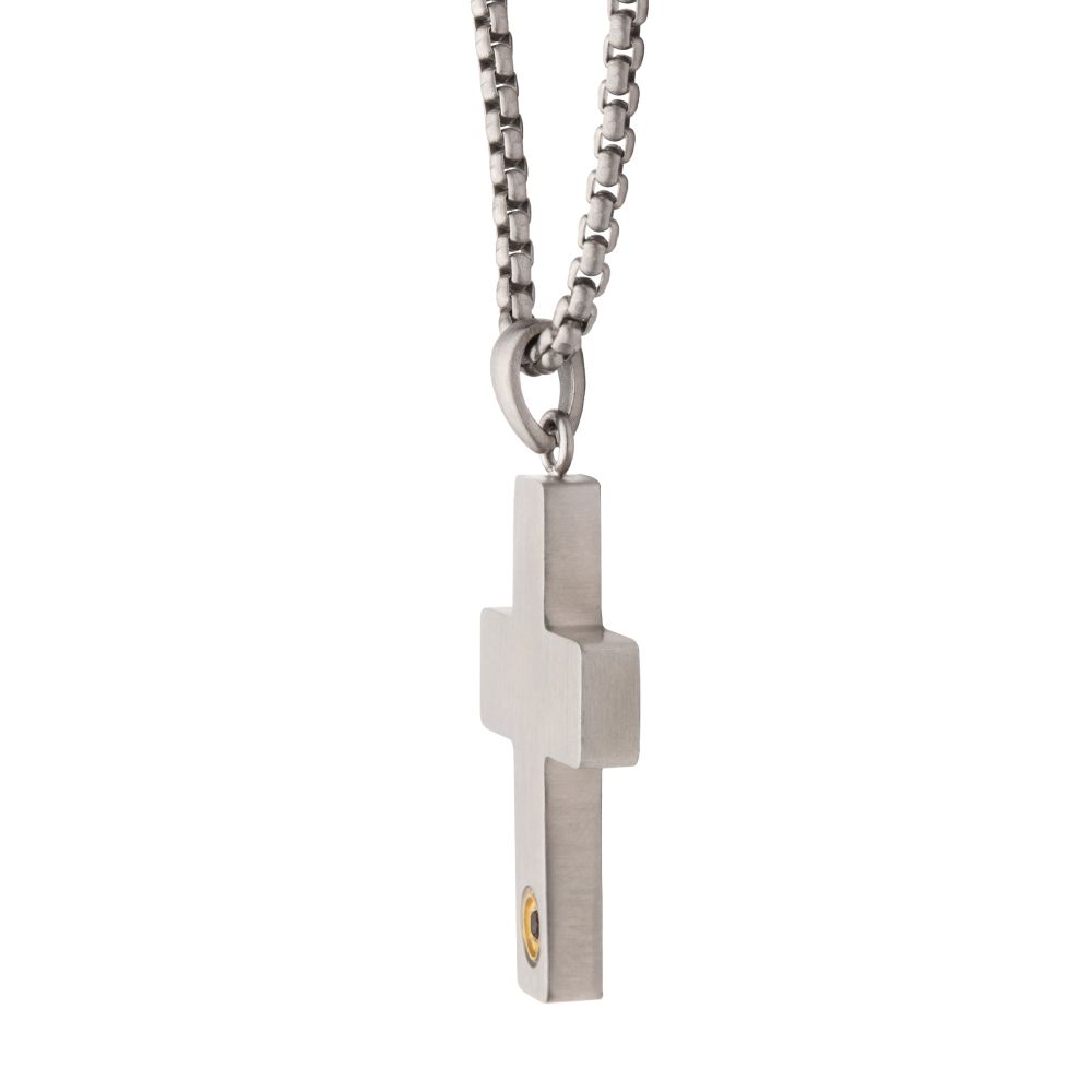 Men's Black Sapphire Matte Stainless Steel Engravable Cross Pendant