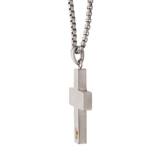 Men's Black Sapphire Matte Stainless Steel Engravable Cross Pendant