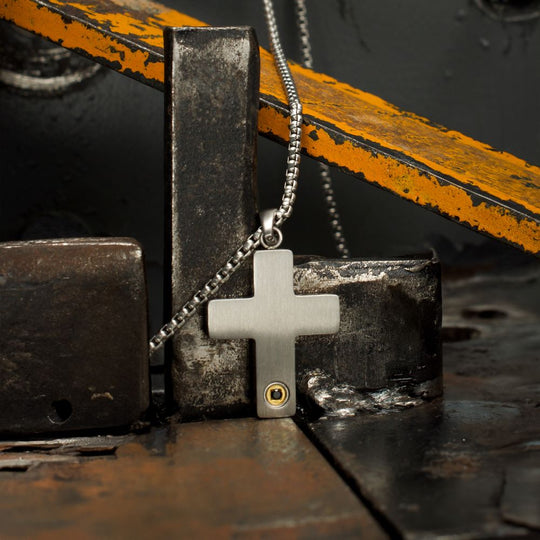 Men's Black Sapphire Matte Stainless Steel Engravable Cross Pendant