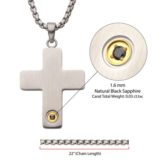 Men's Black Sapphire Matte Stainless Steel Engravable Cross Pendant