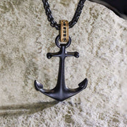 Black IP Steel Matte Finish Kraken Anchor Pendant with Golden Glint of Black Sapphire Bail