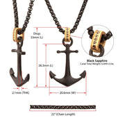 Black IP Steel Matte Finish Kraken Anchor Pendant with Golden Glint of Black Sapphire Bail