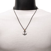 Black IP Steel Matte Finish Kraken Anchor Pendant with Golden Glint of Black Sapphire Bail