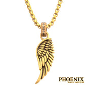 18Kt Gold IP Matte Finish Steel Oxidized Phoenix Pendant with Brown Glint of Black Sapphire Bail