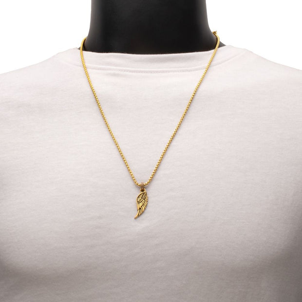 18Kt Gold IP Matte Finish Steel Oxidized Phoenix Pendant with Brown Glint of Black Sapphire Bail