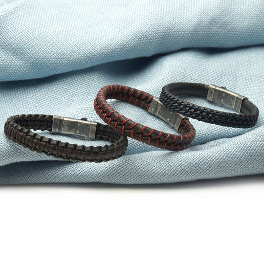 Men's Black & Blue Braided Leather Bracelet with Sterling Silver Clasp