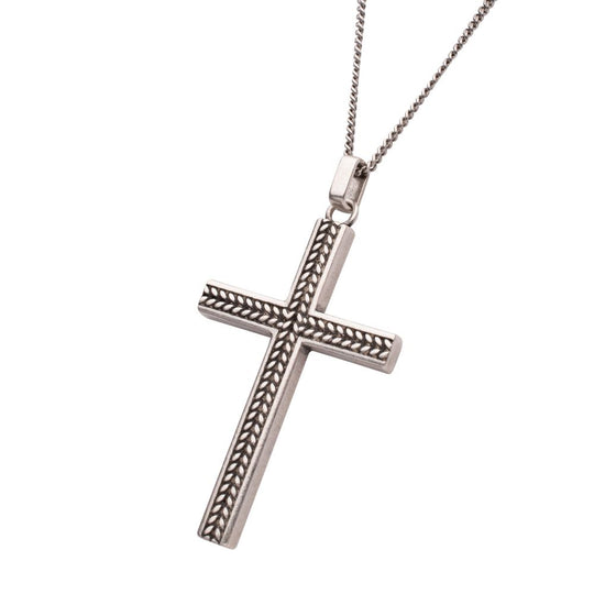 Men’s 925 Sterling Silver Chevron Cross Pendant with Box Chain