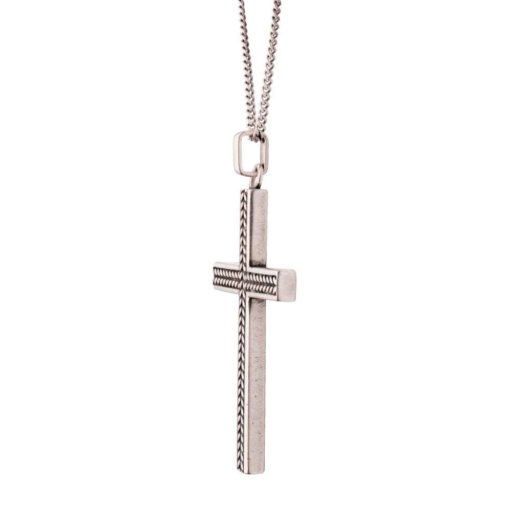 Men’s 925 Sterling Silver Chevron Cross Pendant with Box Chain