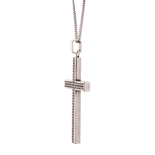 Men’s 925 Sterling Silver Chevron Cross Pendant with Box Chain